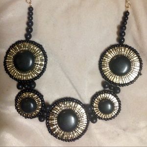 Ashley Stewart Black Gold Tone Sun Bead Necklace